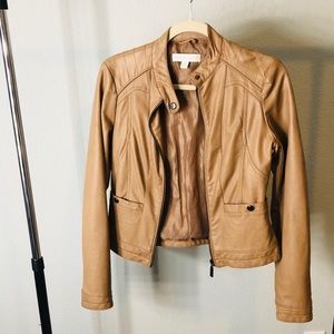 Camel colored faux leather moto jacket